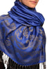 Large Paisley & Roses On Persian Blue Pashmina With Tassels