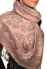 Large Paisley & Roses On Chestnut Pink Pashmina With Tassels