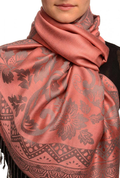 Large Paisley & Roses On Puce Pink Pashmina With Tassels