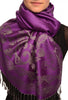 Large Paisley & Roses On Purple Pashmina With Tassels