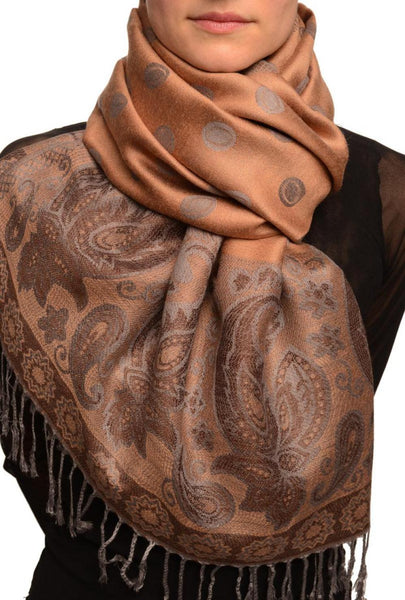 Ovals & Paisleys On Mocha Pashmina With Tassels