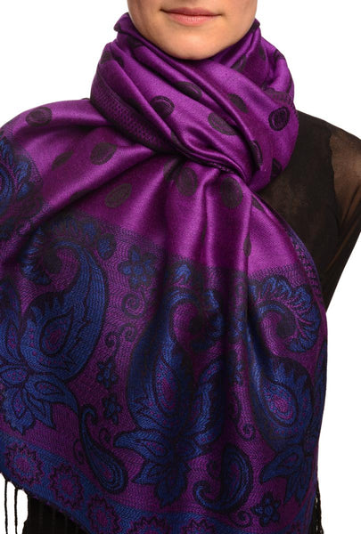 Ovals & Paisleys On Purple Pashmina With Tassels