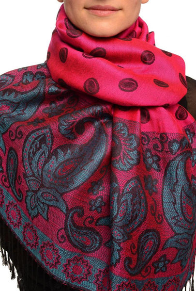 Ovals & Paisleys On Magenta Pashmina With Tassels