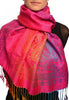 Mirrored Ombre Paisleys On Magenta Pashmina With Tassels