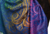 Mirrored Ombre Paisleys On Persian Blue Pashmina With Tassels