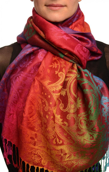 Large Ombre Paisley On Burgundy Pashmina With Tassels