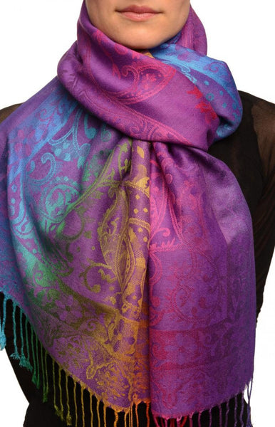 Large Ombre Paisley On Purple Pashmina With Tassels