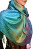 Large Ombre Paisley On Dodger Blue Pashmina With Tassels