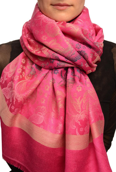 Gradient Flowers On Fuchia Pink Unisex Pashmina