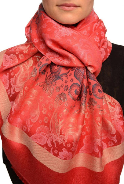 Gradient Flowers On Red Unisex Pashmina