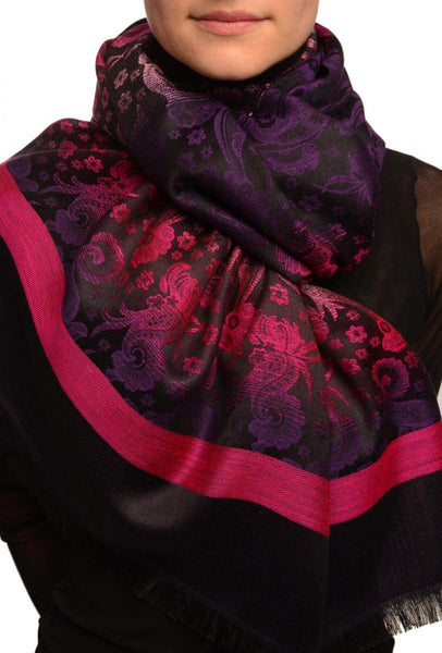 Gradient Flowers On Magenta & Black Unisex Pashmina