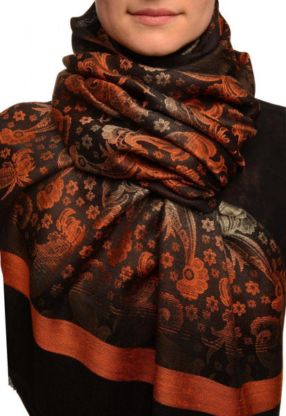 Gradient Flowers On Orange & Black Unisex Pashmina