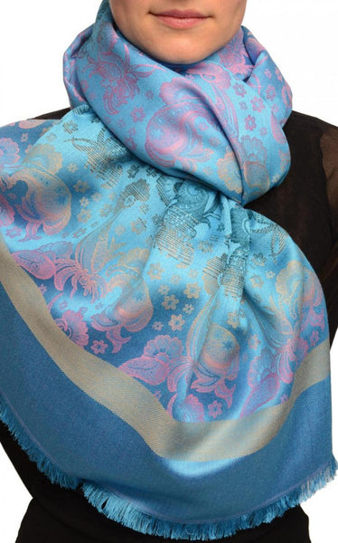 Gradient Flowers On Dodger Blue Unisex Pashmina