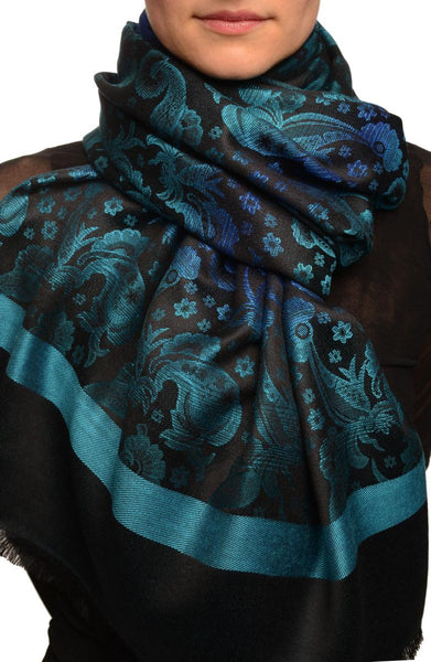 Gradient Flowers On Blue & Black Unisex Pashmina