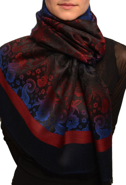 Gradient Flowers On Bark Blue & Black Unisex Pashmina