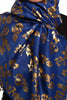 Gold Leafes Print On Persian Blue Pashmina With Tassels