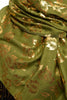 Gold Leafes Print On Olive Green Pashmina With Tassels