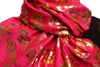 Gold Leafes Print On Magenta Pashmina With Tassels