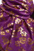 Gold Leafes Print On Purple Pashmina With Tassels