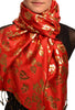 Gold Leafes Print On Red Pashmina With Tassels