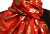 Gold Leafes Print On Red Pashmina With Tassels