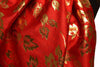 Gold Leafes Print On Red Pashmina With Tassels