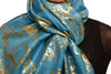 Gold Lotus Flower Print On Dodger Blue Pashmina With Tassels