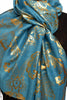 Gold Lotus Flower Print On Dodger Blue Pashmina With Tassels