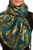 Gold Lotus Flower Print On Prussian Pashmina With Tassels