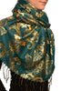 Gold Lotus Flower Print On Prussian Pashmina With Tassels