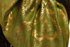 Gold Lotus Flower Print On Olive Green Pashmina With Tassels