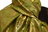 Gold Lotus Flower Print On Olive Green Pashmina With Tassels