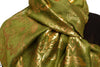 Gold Lotus Flower Print On Olive Green Pashmina With Tassels