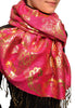 Gold Lotus Flower Print On Magenta Pashmina With Tassels