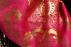 Gold Lotus Flower Print On Magenta Pashmina With Tassels