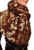 Gold Lotus Flower Print On Brown Pashmina With Tassels