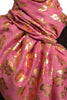 Gold Leafs Print On Puce Pink Pashmina With Tassels