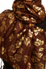 Gold Leafs Print On Brown Pashmina With Tassels