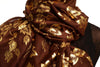 Gold Leafs Print On Brown Pashmina With Tassels