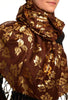 Gold Leafs Print On Brown Pashmina With Tassels