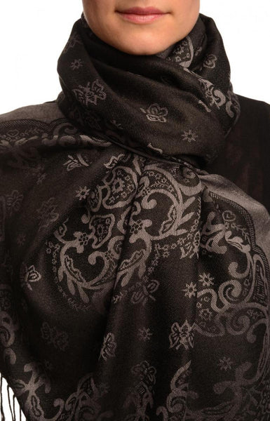 Small Butterflies On Black Pashmina With Tassels