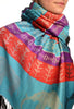 Silver Lurex & Elephants On Blue Pashmina With Tassels
