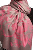 Large Cerise Pink Roses On Light Grey Pashmina With Tassels