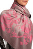 Large Cerise Pink Roses On Light Grey Pashmina With Tassels