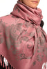 Large Slate Grey Roses On Puce Pink Pashmina With Tassels