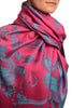 Large Teal Blue Roses Magenta Pink Pashmina With Tassels