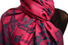 Large Prussian Blue Roses Bright Pink Pashmina With Tassels