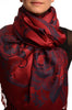 Large Navy Blue Roses On Burgundy Red Pashmina With Tassels