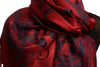 Large Navy Blue Roses On Burgundy Red Pashmina With Tassels