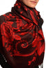 Large Burgundy Red Roses On Black Pashmina With Tassels